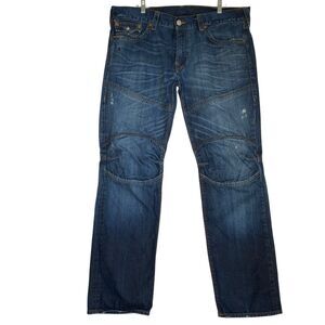 True Religion Slim Moto Jeans Men 40x32 Blue Flap Pockets Casual Travel Grunge